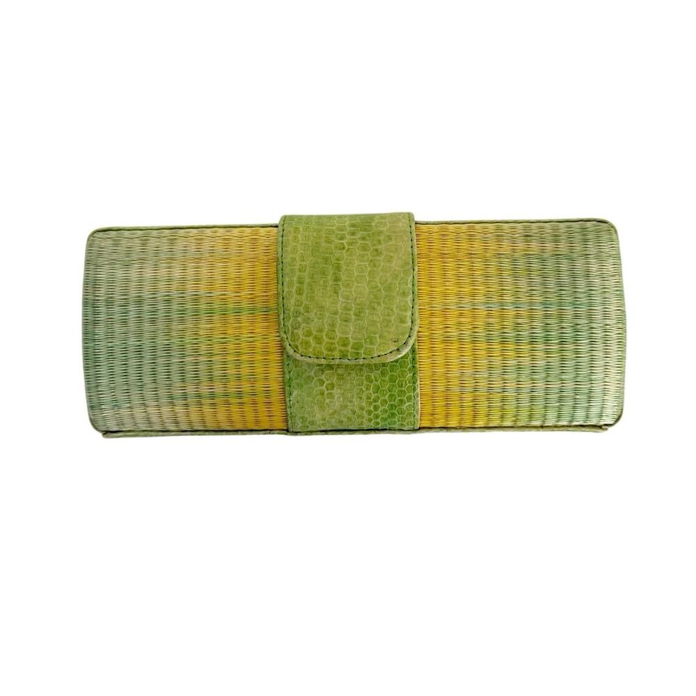 Jenny Polanco Green Yellow Woven Structured Clutch Caribbean Designer Handbag